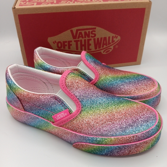 Vans Other - NIB Vans Classic Girls Slip Ons Shoes Various Sizes Glitter Rainglow